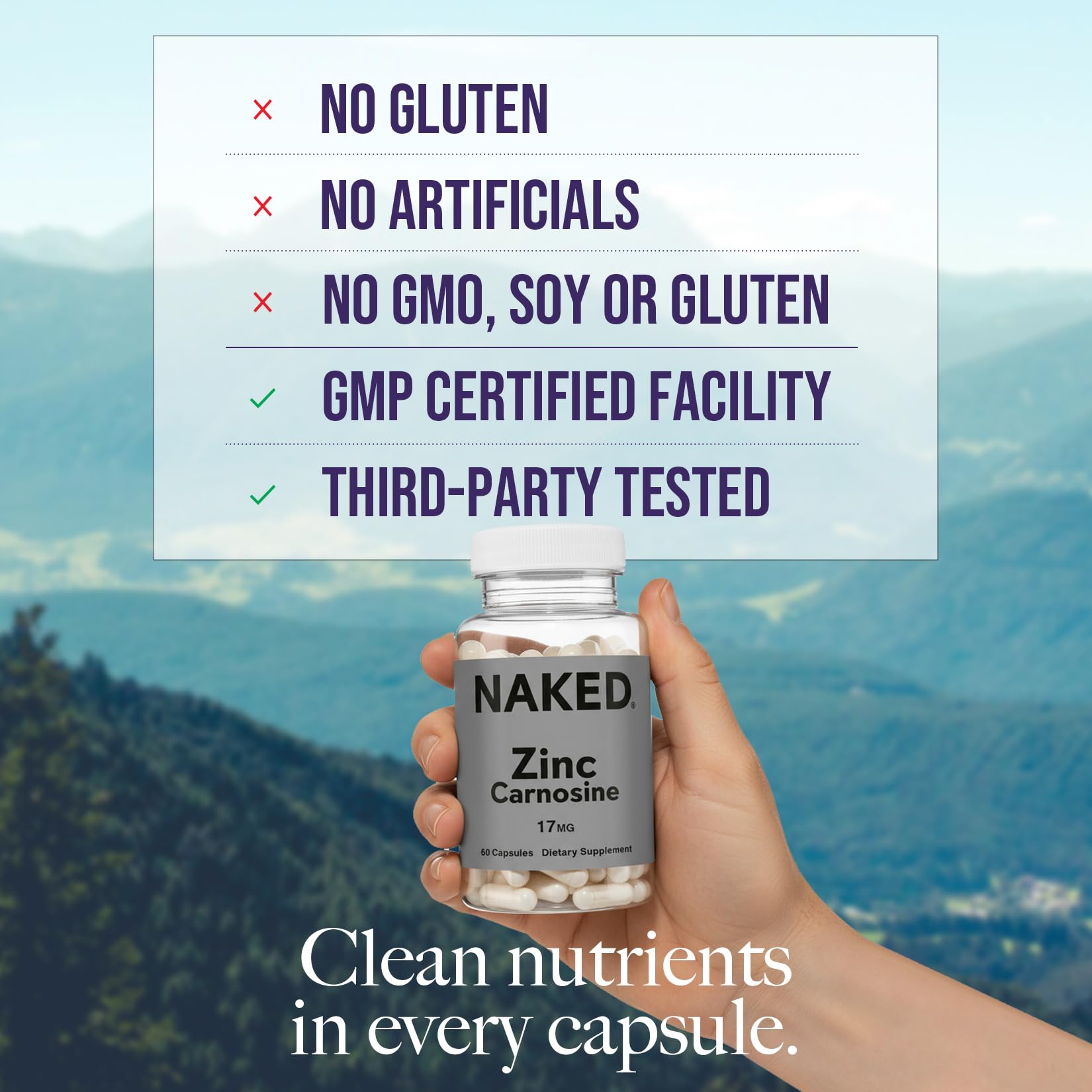 Naked cápsula en primer plano que resalta la fórmula vegana y fácil absorción