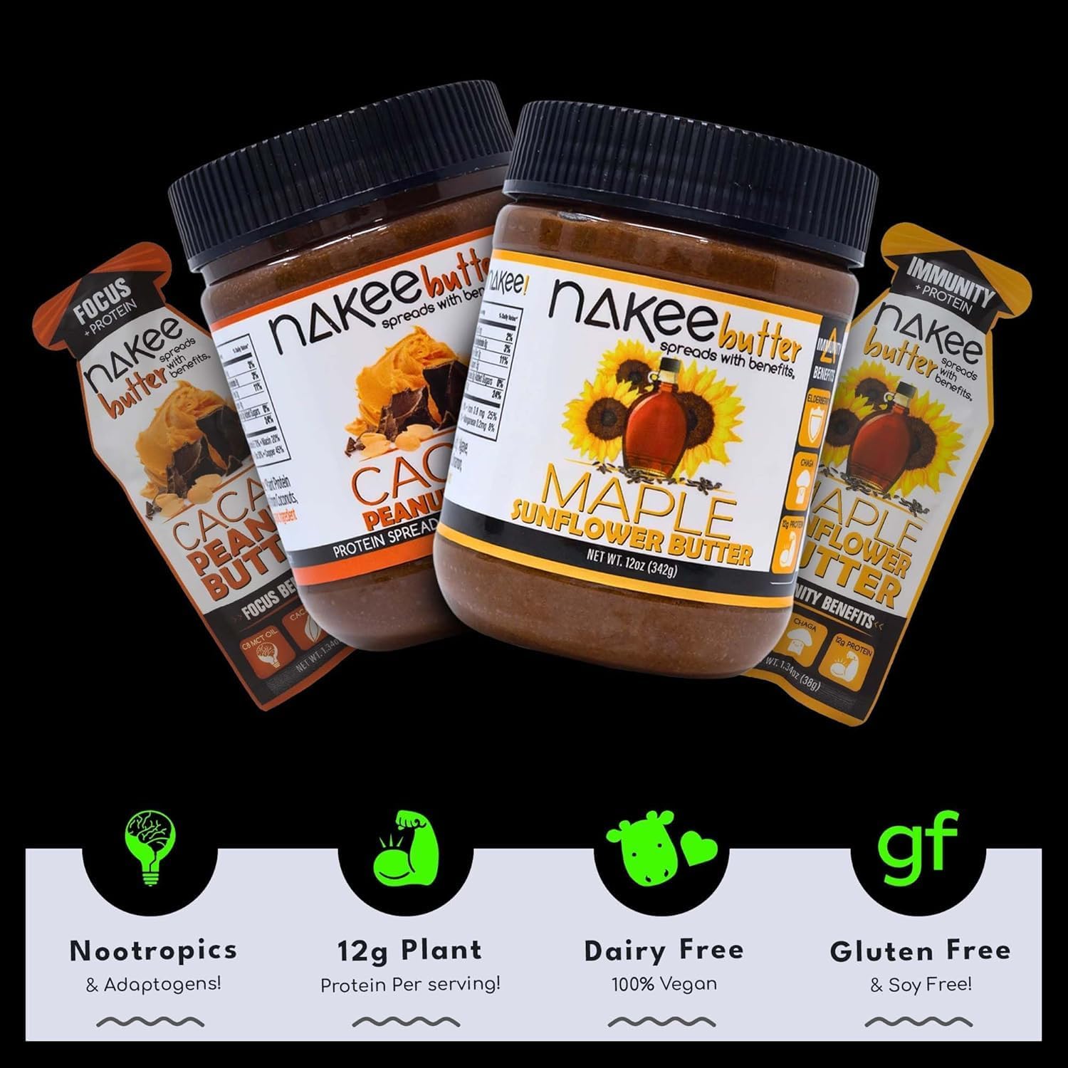 Nakee Butter Focus cacao-cacahuate sobres útiles para energía