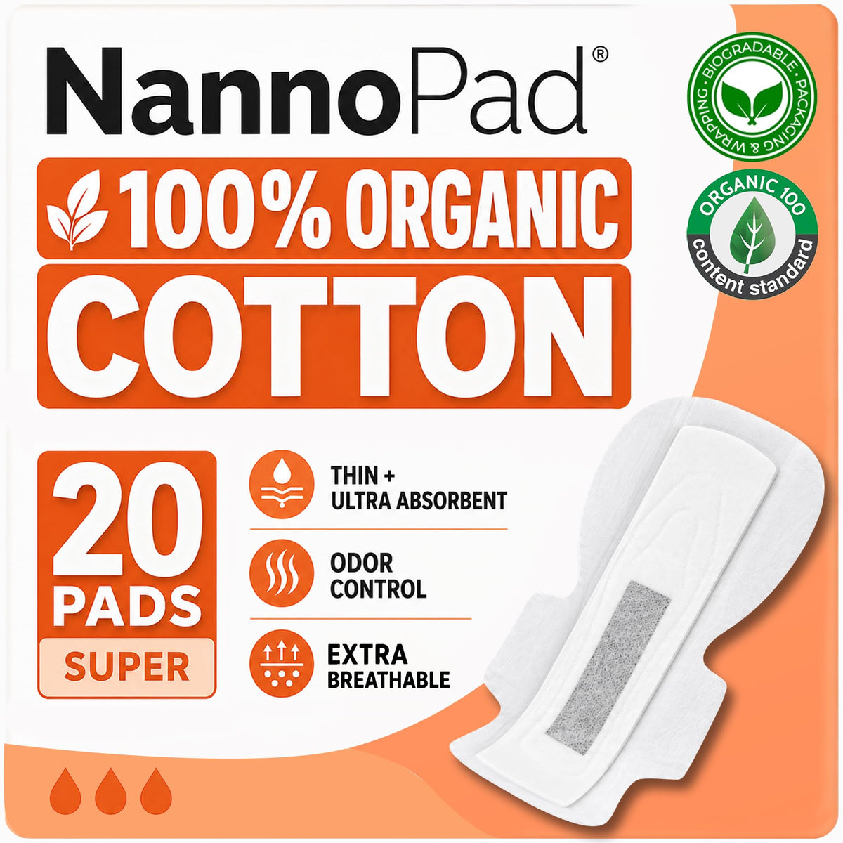 NannoPad paquete frontal mostrando 20 unidades y beneficio de alta absorción