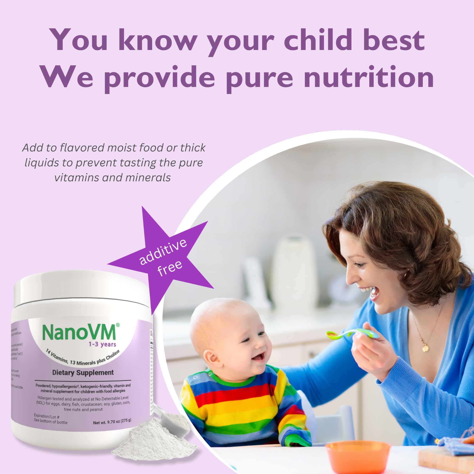 NanoVM etiqueta nutricional legible, información clara de vitaminas