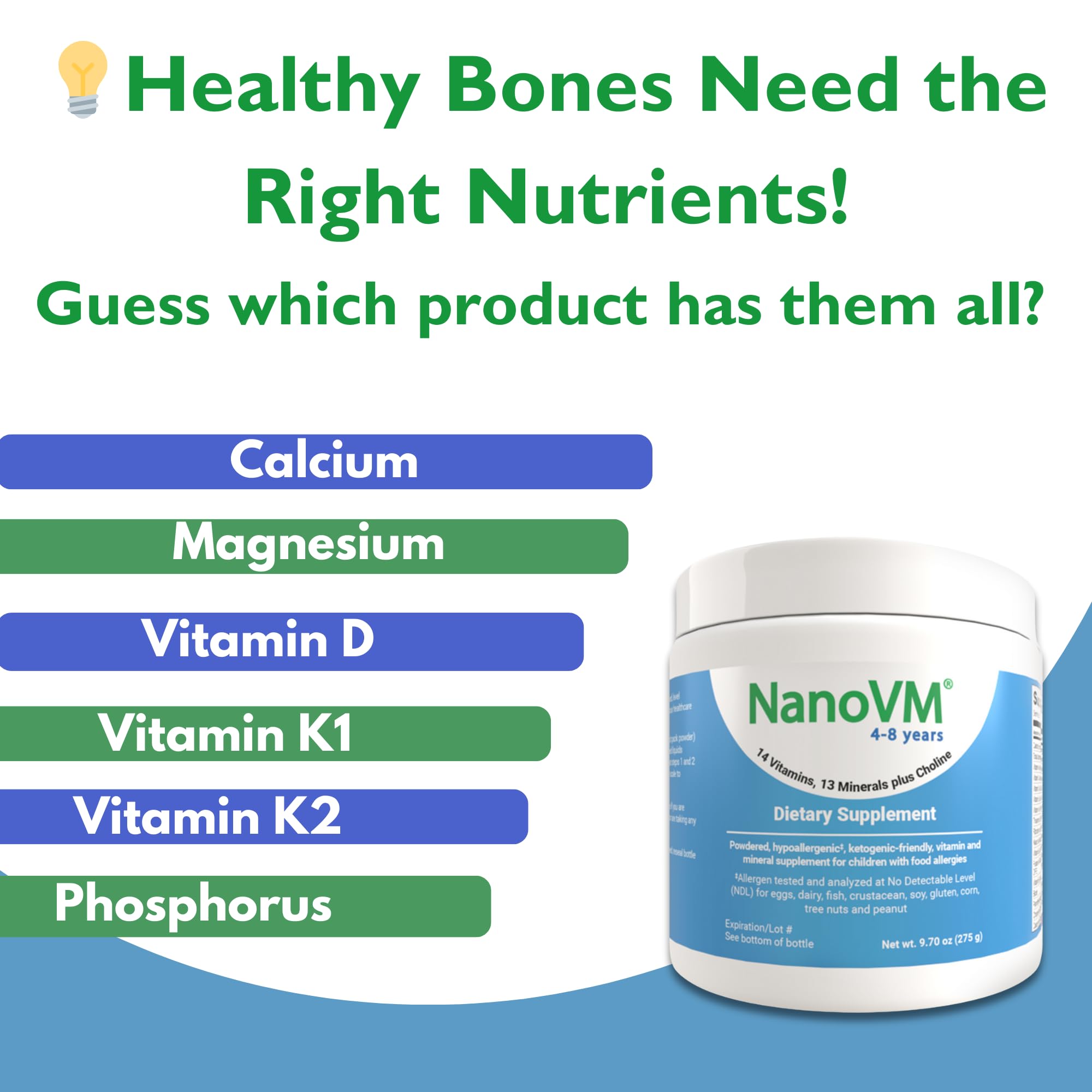 NanoVM etiqueta nutricional legible con lista de vitaminas y minerales