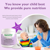 NanoVM etiqueta nutricional legible, información clara de vitaminas