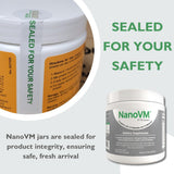 NanoVM tamaño comparativo del frasco de 275 g práctico para casa