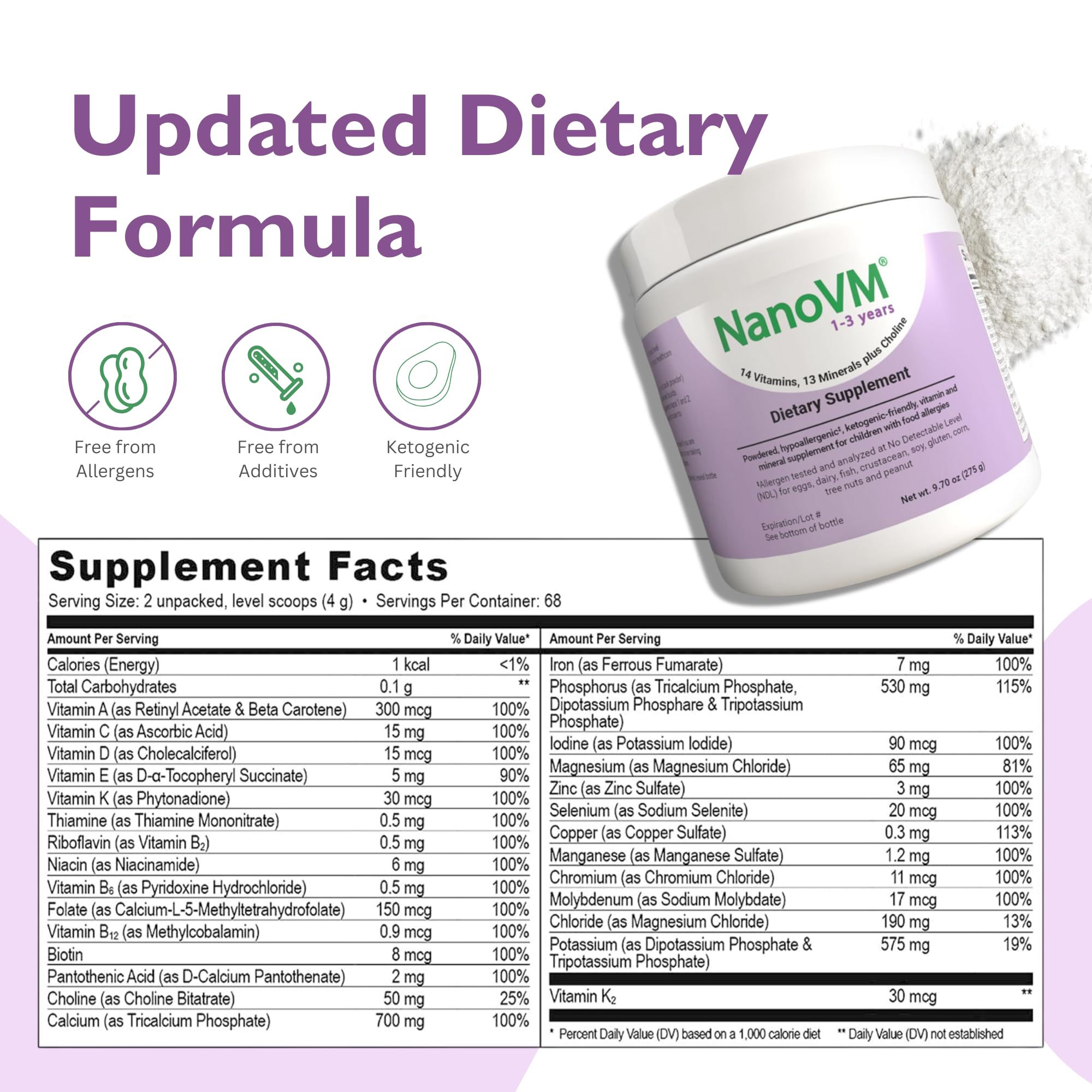 NanoVM polvo textura cercana, aspecto fino para mezcla fácil