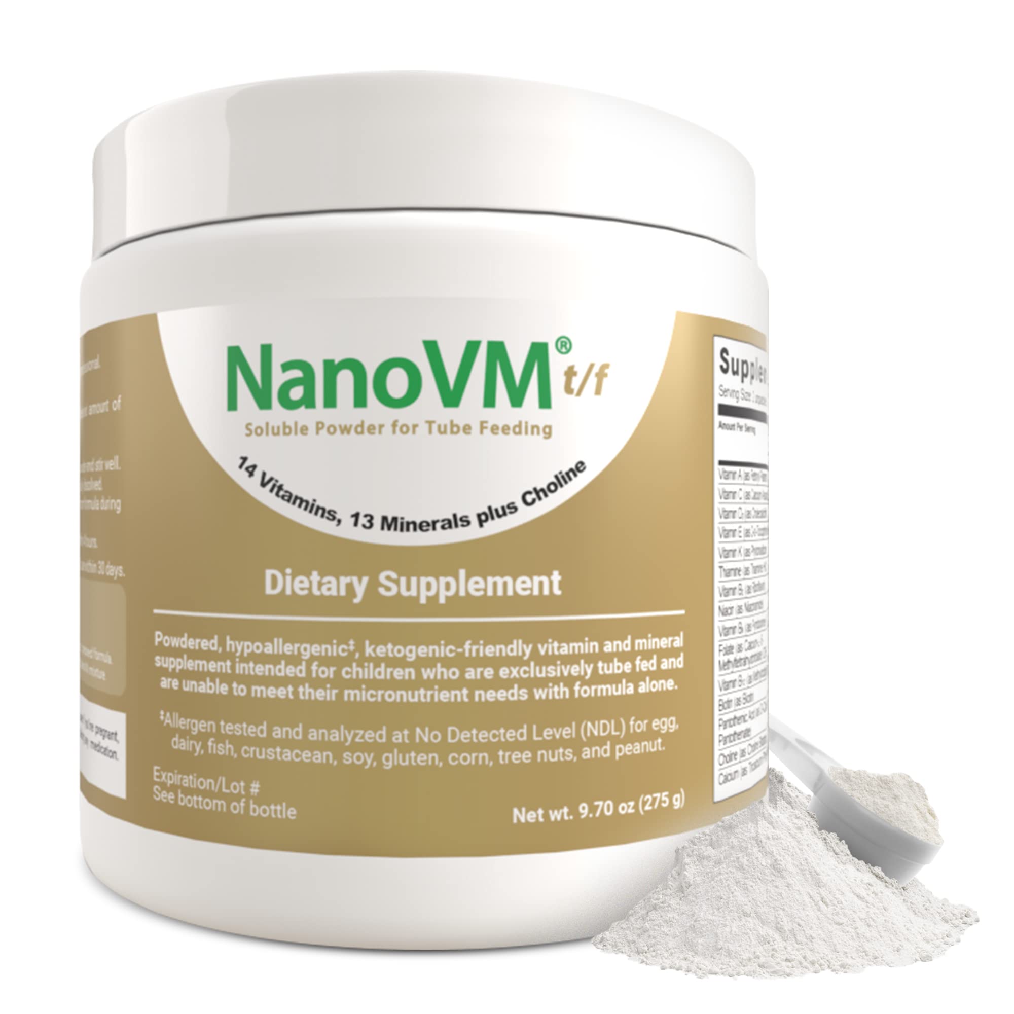 NanoVM frasco delantero mostrando el tamaño y diseño, útil para identificar el producto