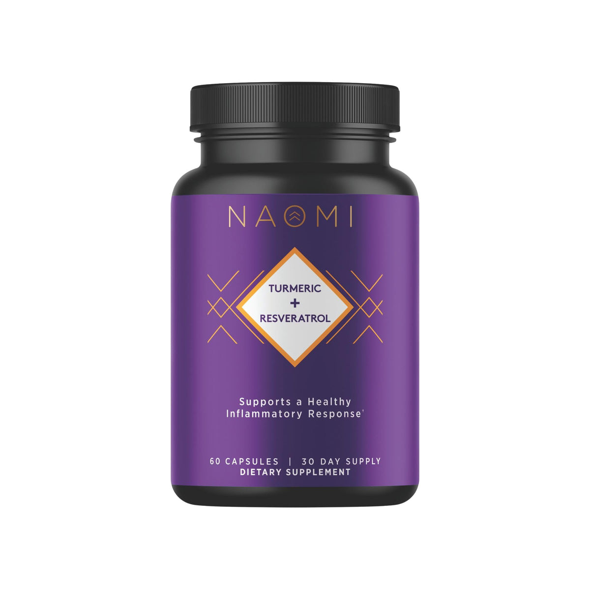 NAOMI envase frontal mostrando cúrcuma y resveratrol para confianza visual
