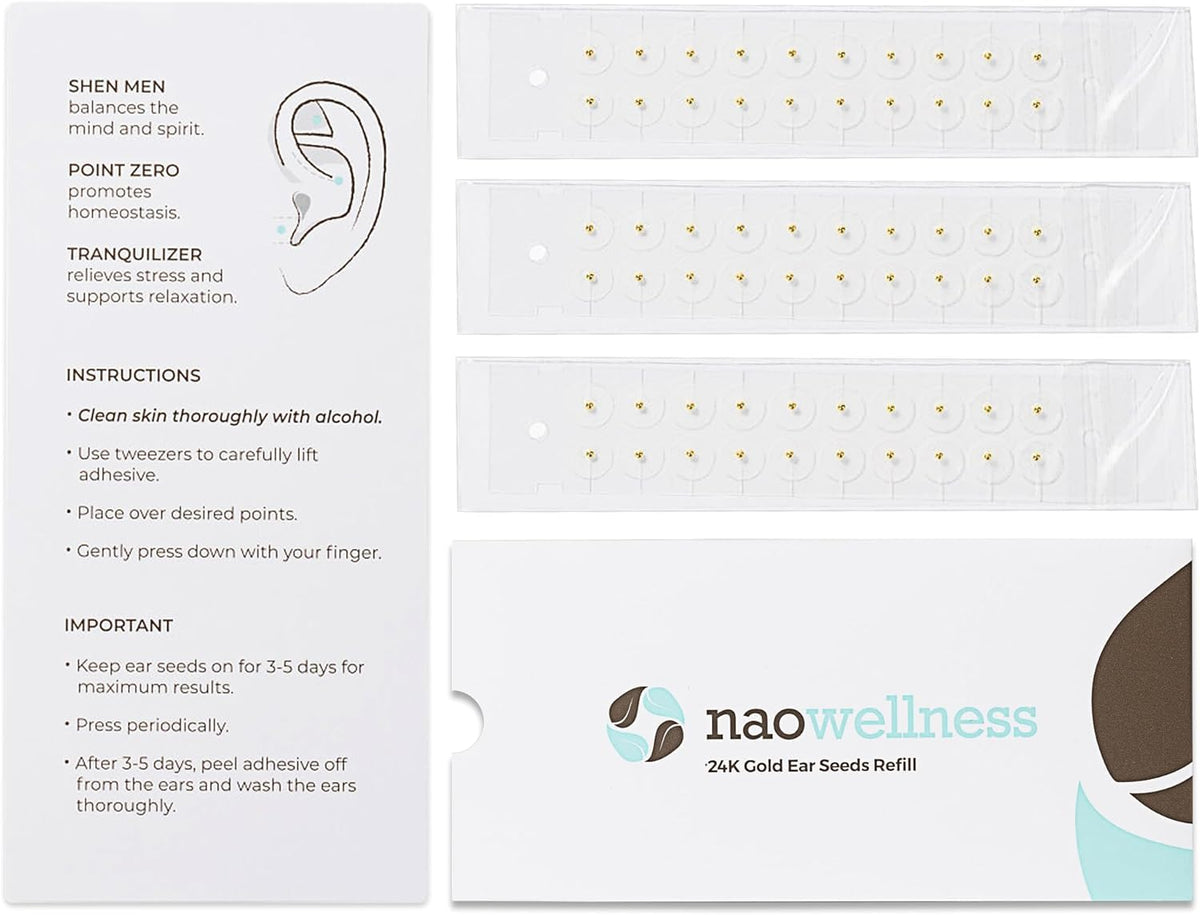NAOWellness paquete frontal con 60 semillas auriculares, fácil identificación y almacenamiento