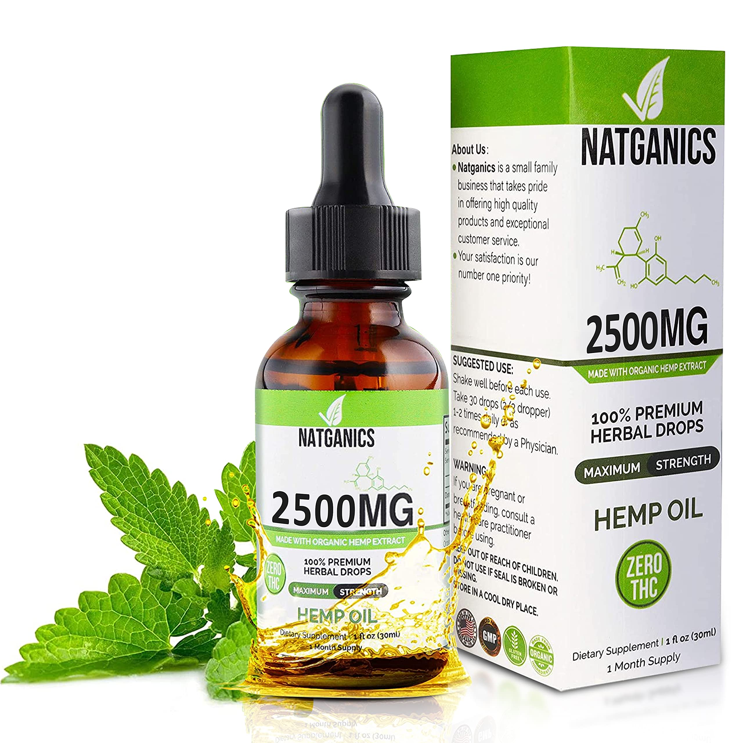 Natganics envase frontal 2500 mg mostrando botella y caja, refuerzo de potencia