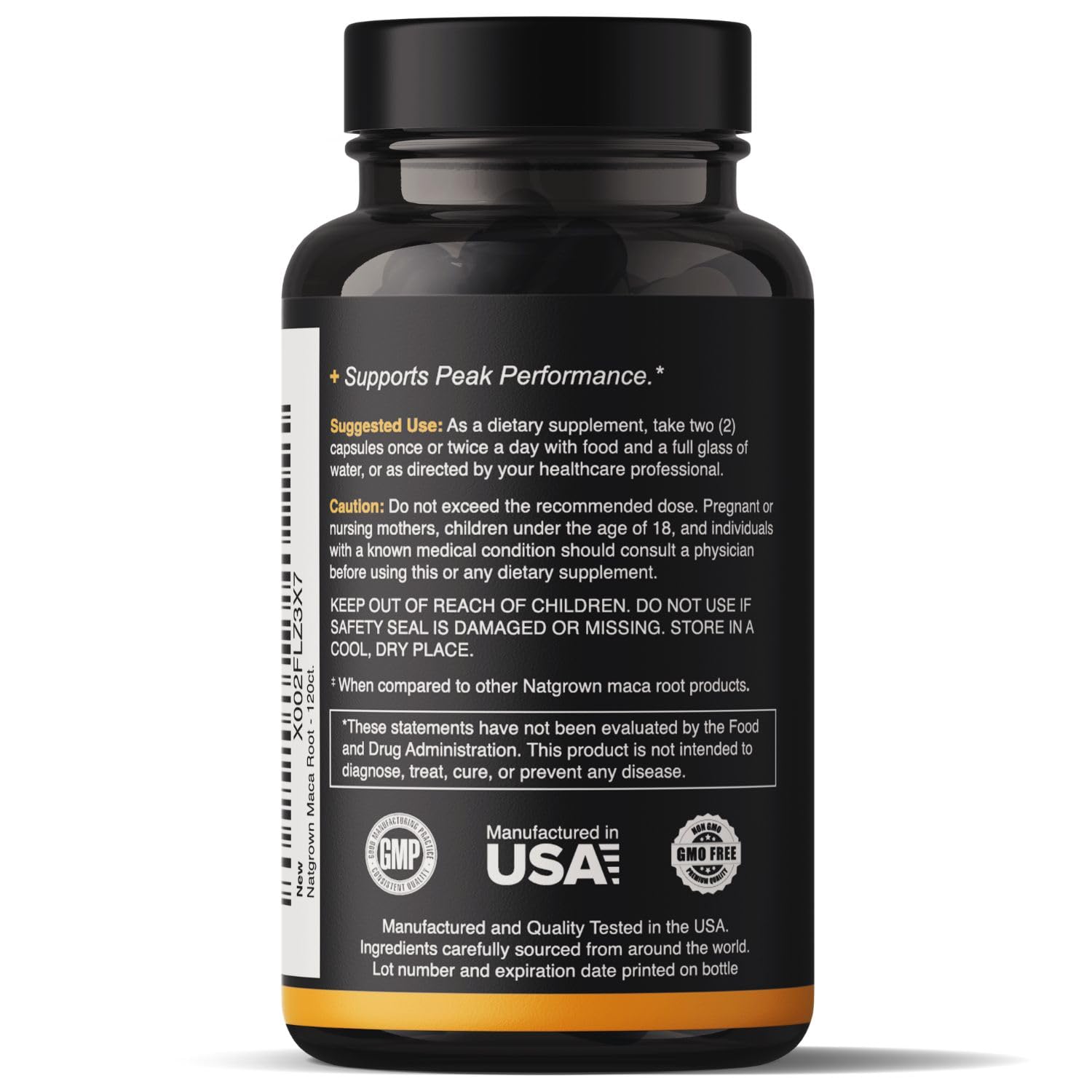 Natgrown frasco en mesa con raíces de maca representando origen peruano
