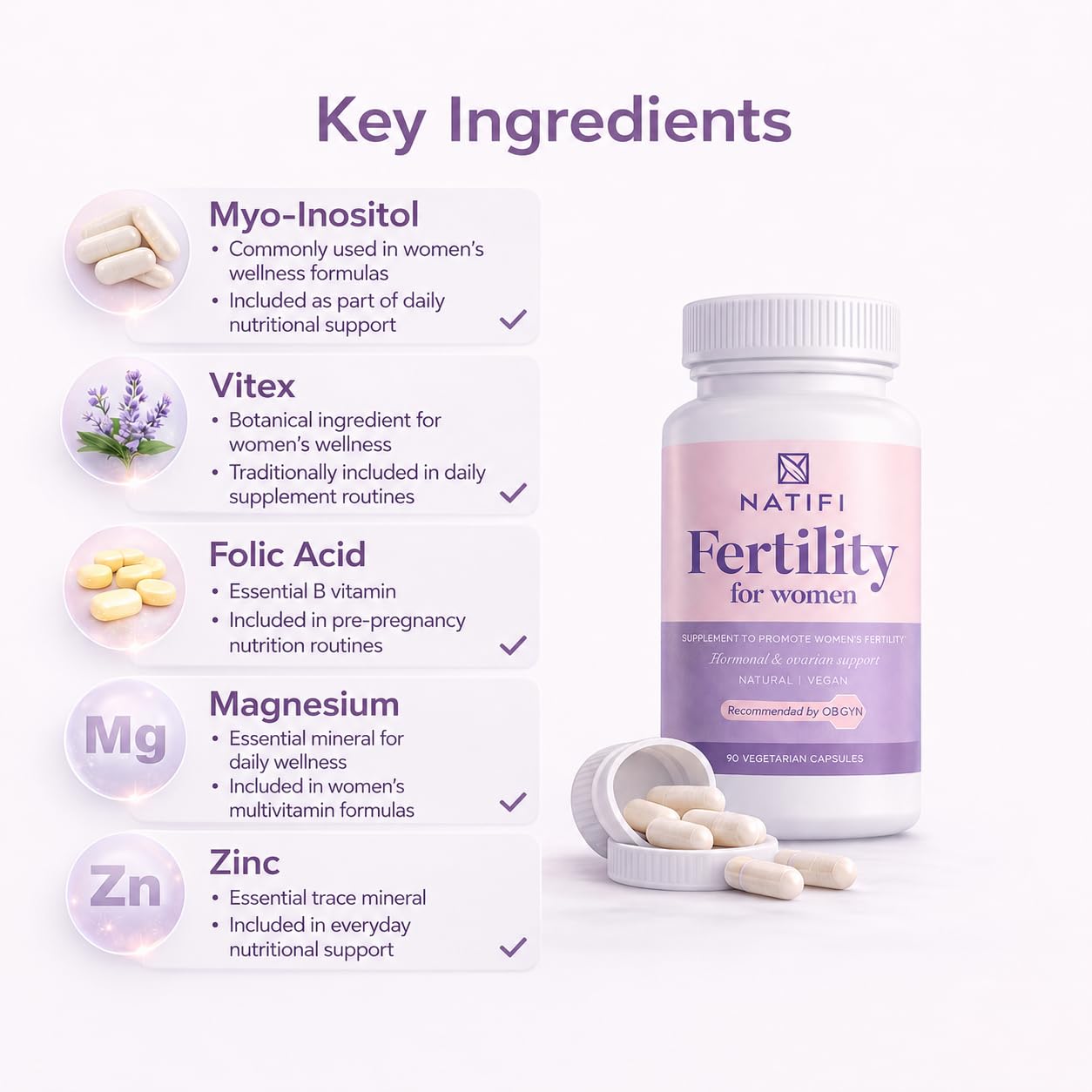 Natifi ingredientes clave: mio-inositol, ácido fólico y vitex en vista