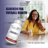 NATION HEALTH MD Gluco24 junto a moneda para comparar tamaño y porción