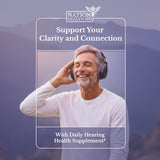 NATION HEALTH MD producto en mesa junto a auriculares, estilo de vida auditivo