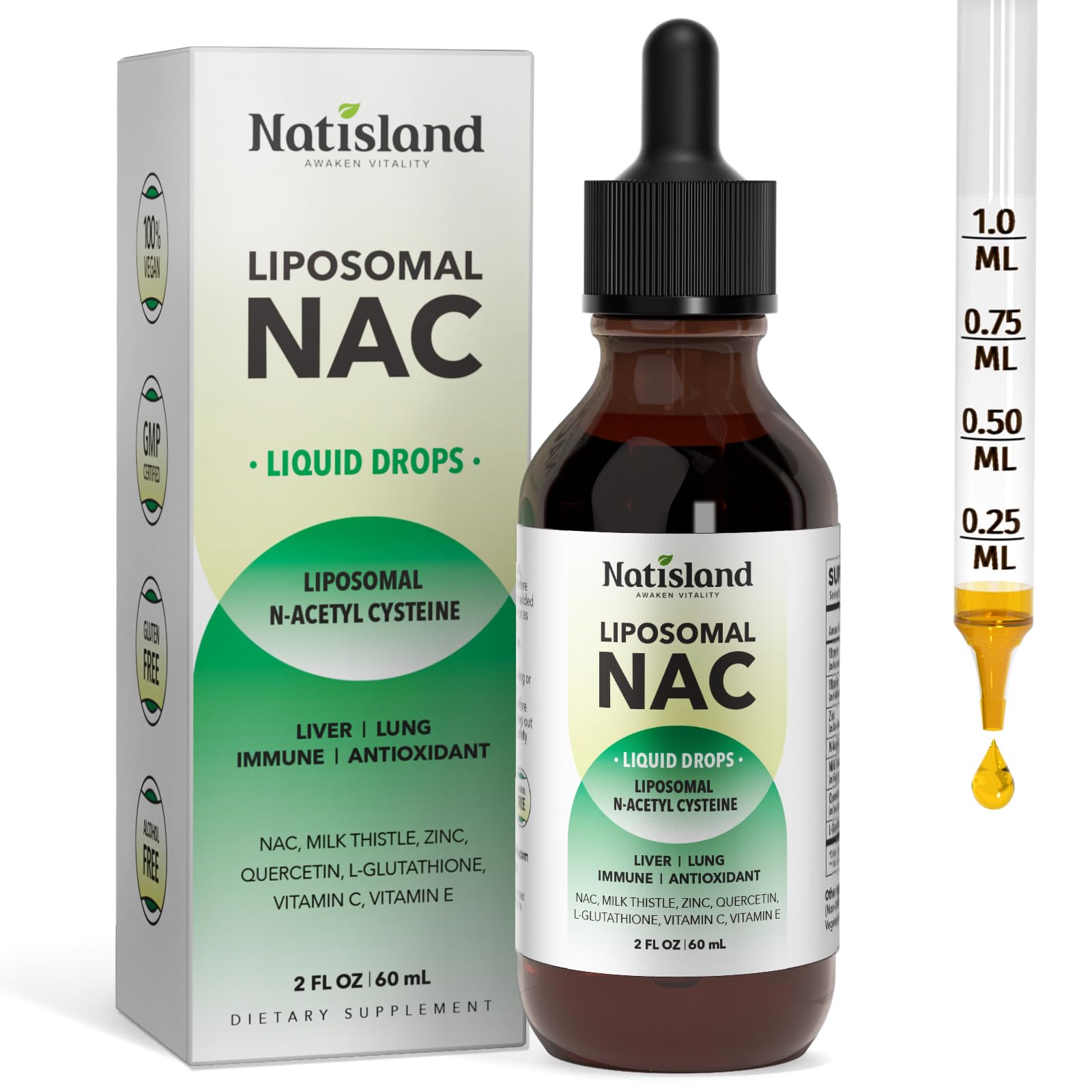 NATISLAND envase frontal líquido NAC liposomal, fácil absorción