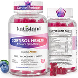 NATISLAND envase frontal de Cortisol Gummies mostrando 60 unidades y beneficios