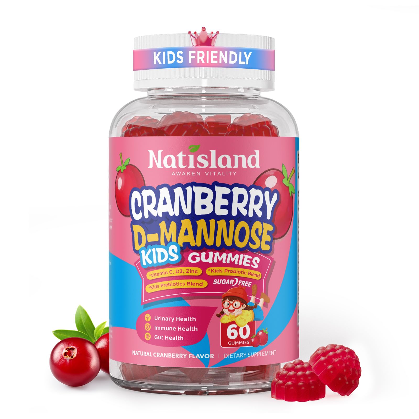 NATISLAND envase frontal mostrando 60 gomitas, conveniencia diaria