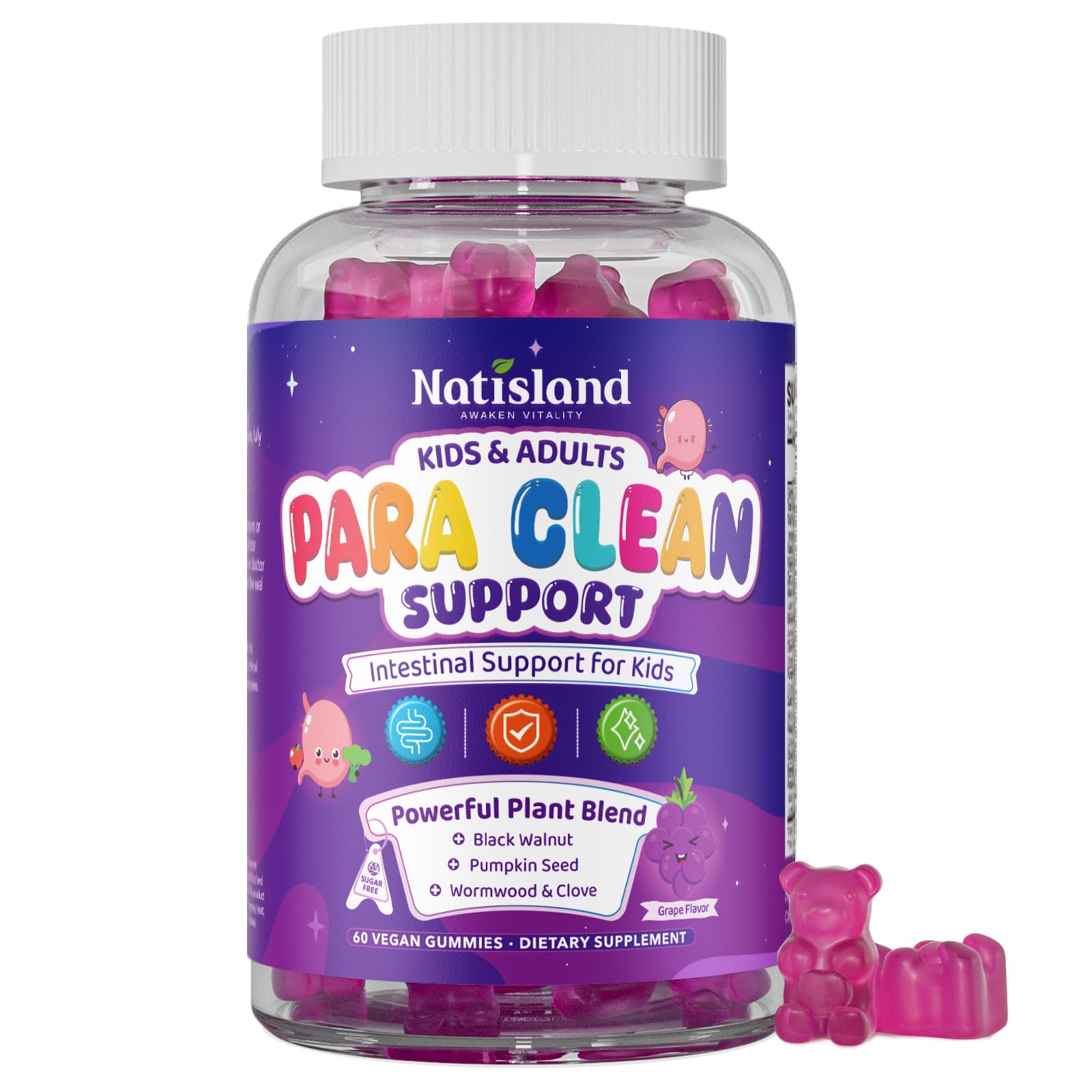 NATISLAND envase frontal mostrando 60 gomitas y sello de calidad