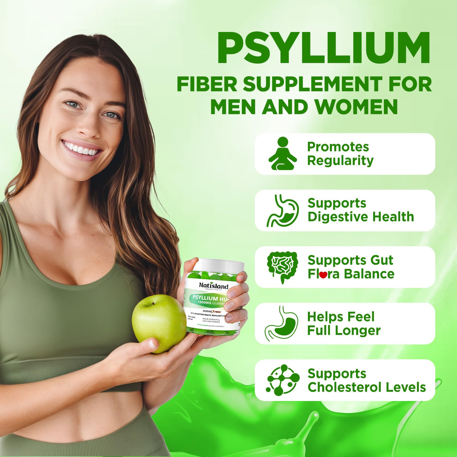 NATISLAND representación de psyllium, inulina y chía, demostrando mezcla de fibras naturales