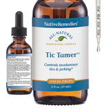 Native Remedies Tic Tamer frasco frontal mostrando etiqueta clara y beneficio de alivio temporal