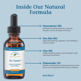 Native Remedies Tic Tamer gotas sobre fondo blanco mostrando textura y formato líquido