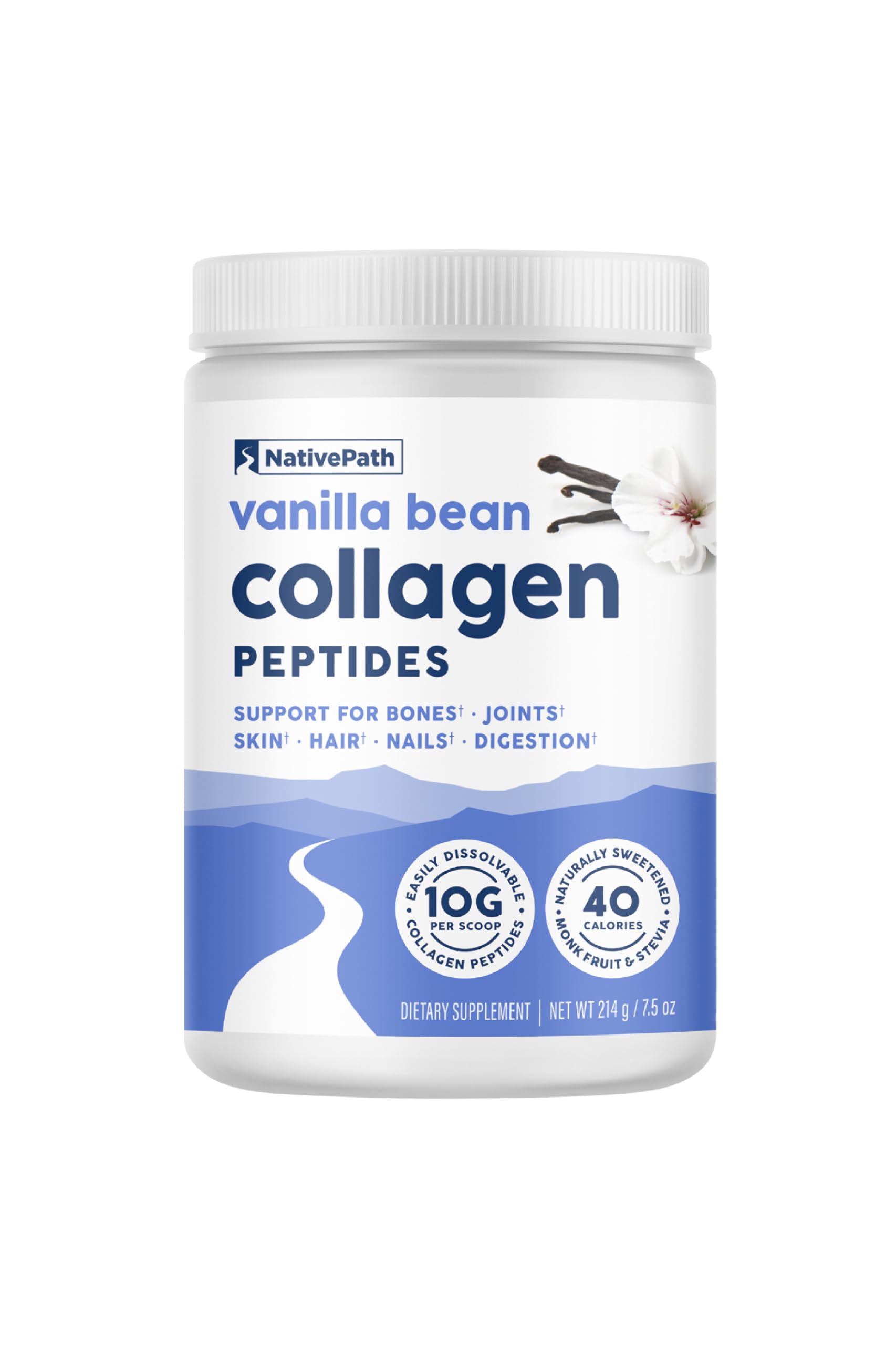 NativePath envase frontal mostrando colágeno vainilla, beneficio: proteína limpia