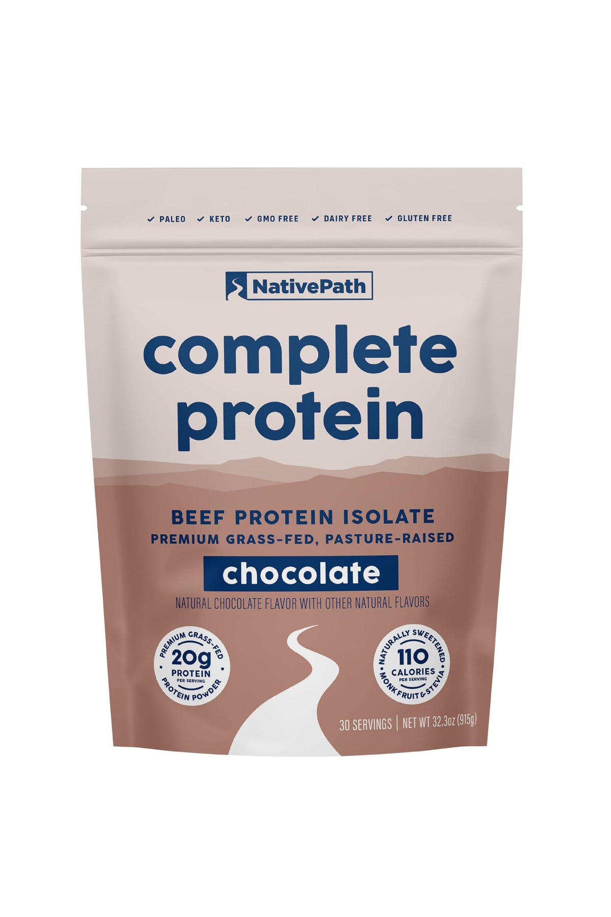 NativePath envase frontal mostrando etiqueta clara y beneficio de proteína limpia