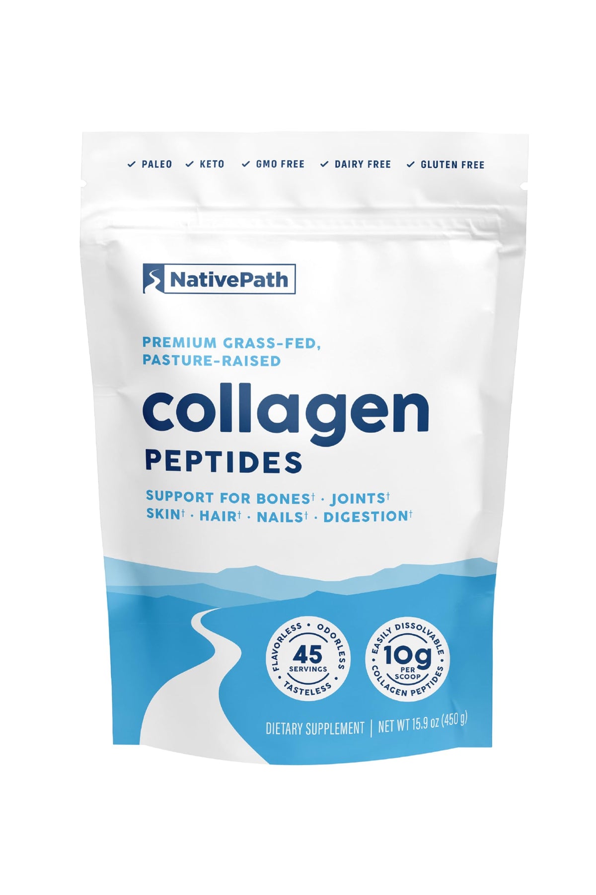 NativePath frasco frontal que muestra etiqueta clara y beneficio de pureza