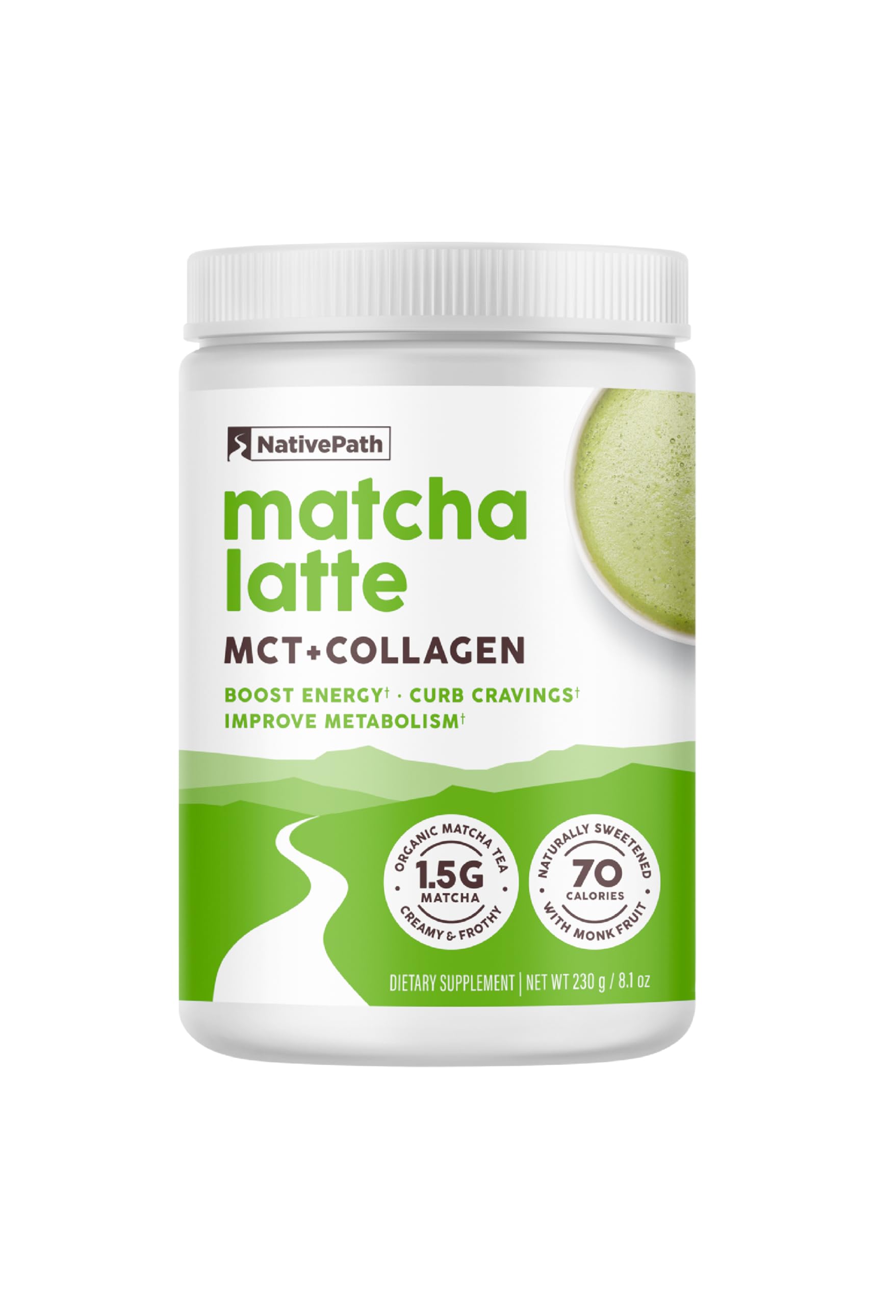 NativePath envase frontal Collagen Latte Matcha mostrando la marca y beneficios