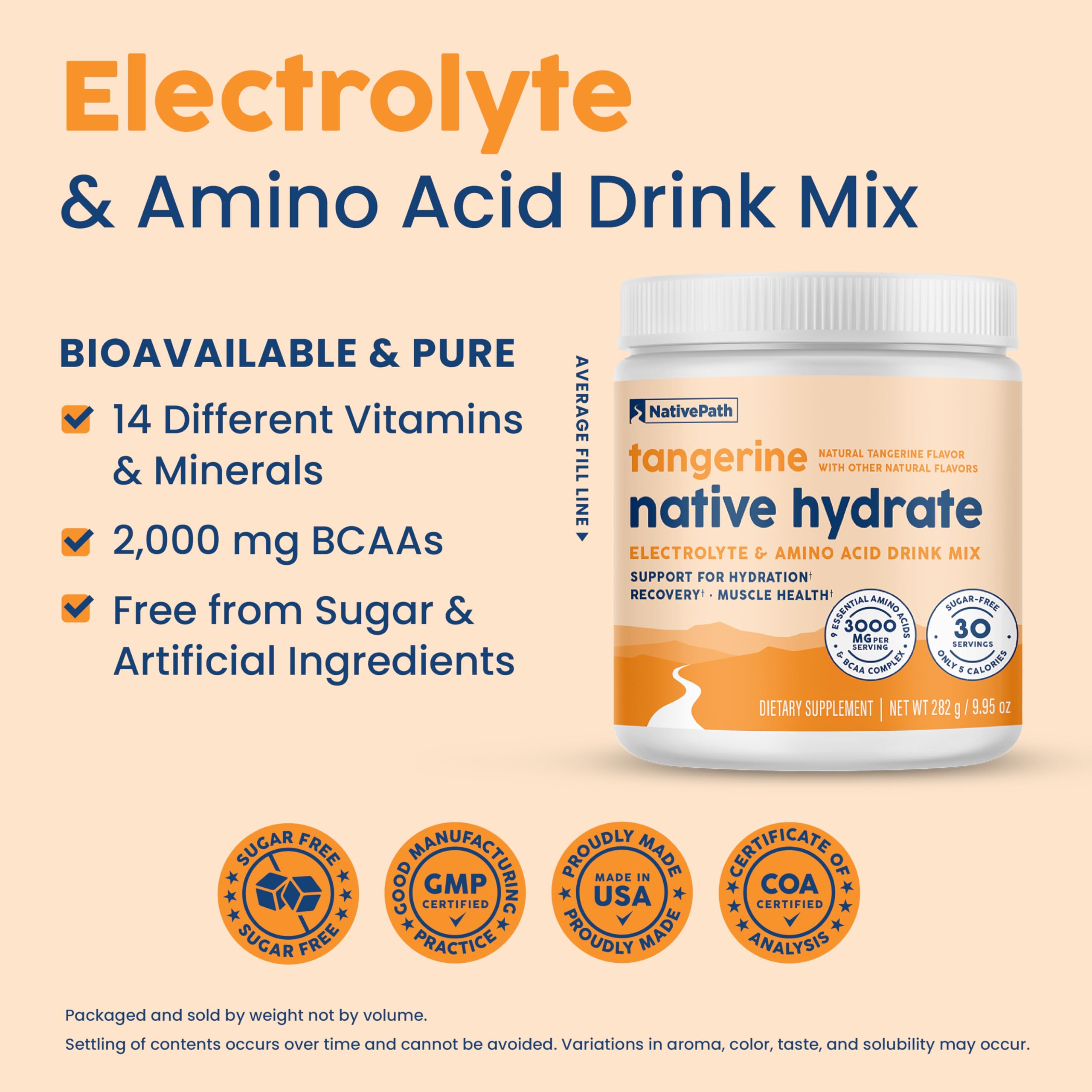 NativePath polvo Hydrate textura fina en primer plano para mezcla rápida y soluble