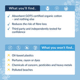 Natracare tampón abierto mostrando algodón y beneficio de absorción