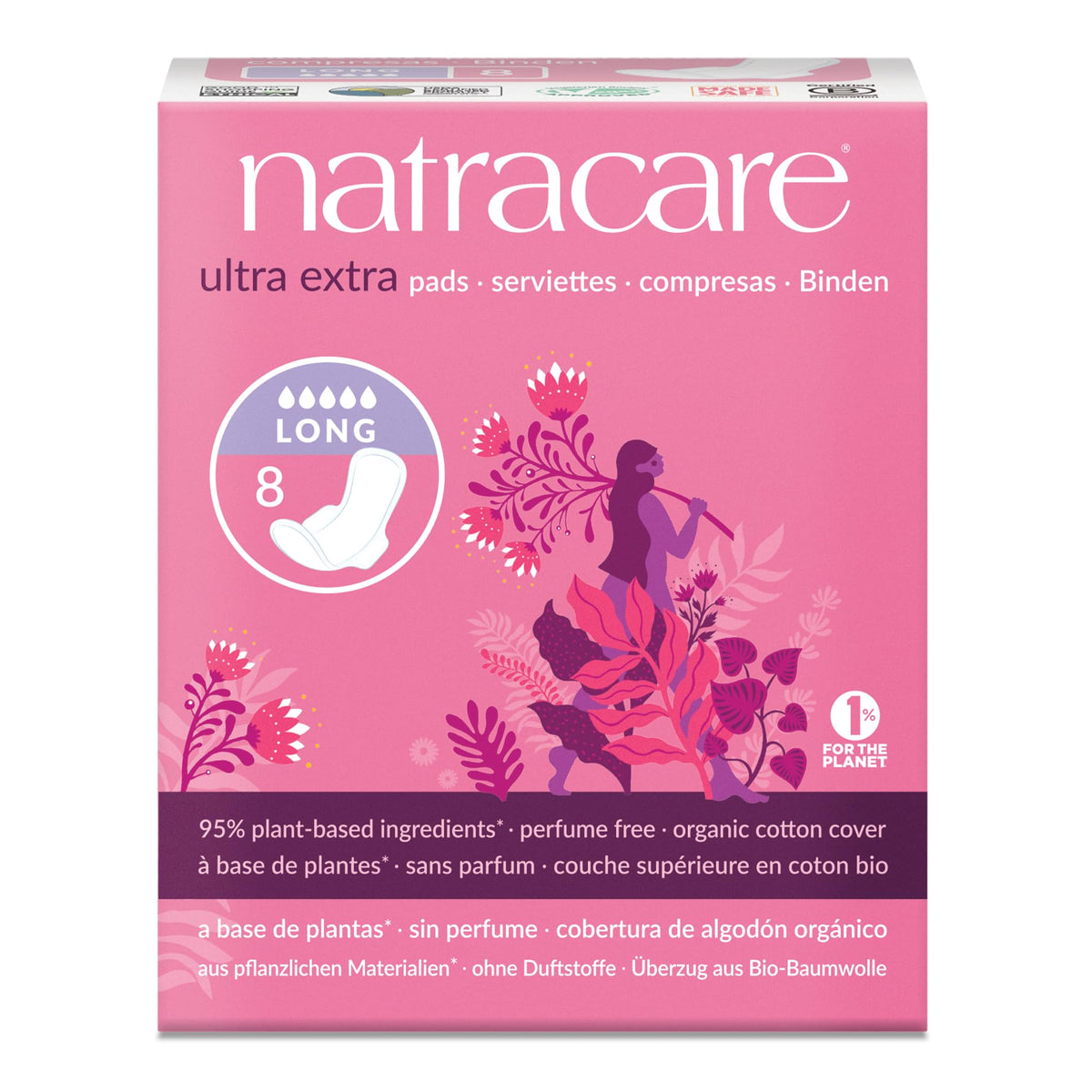 Natracare compresa frontal mostrando diseño largo y protección