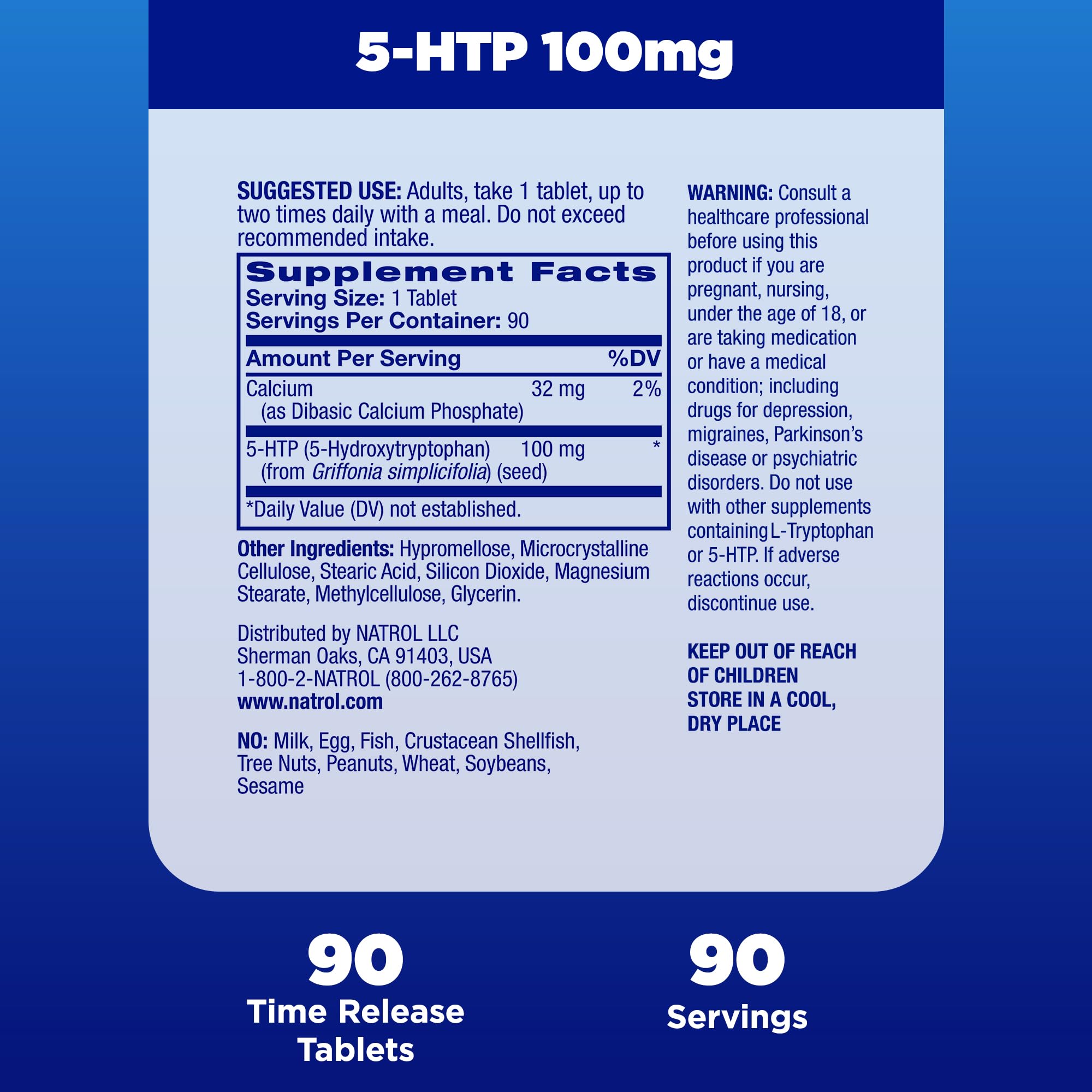 Natrol comparación de la tableta con una moneda para mostrar el tamaño real y la dosificación