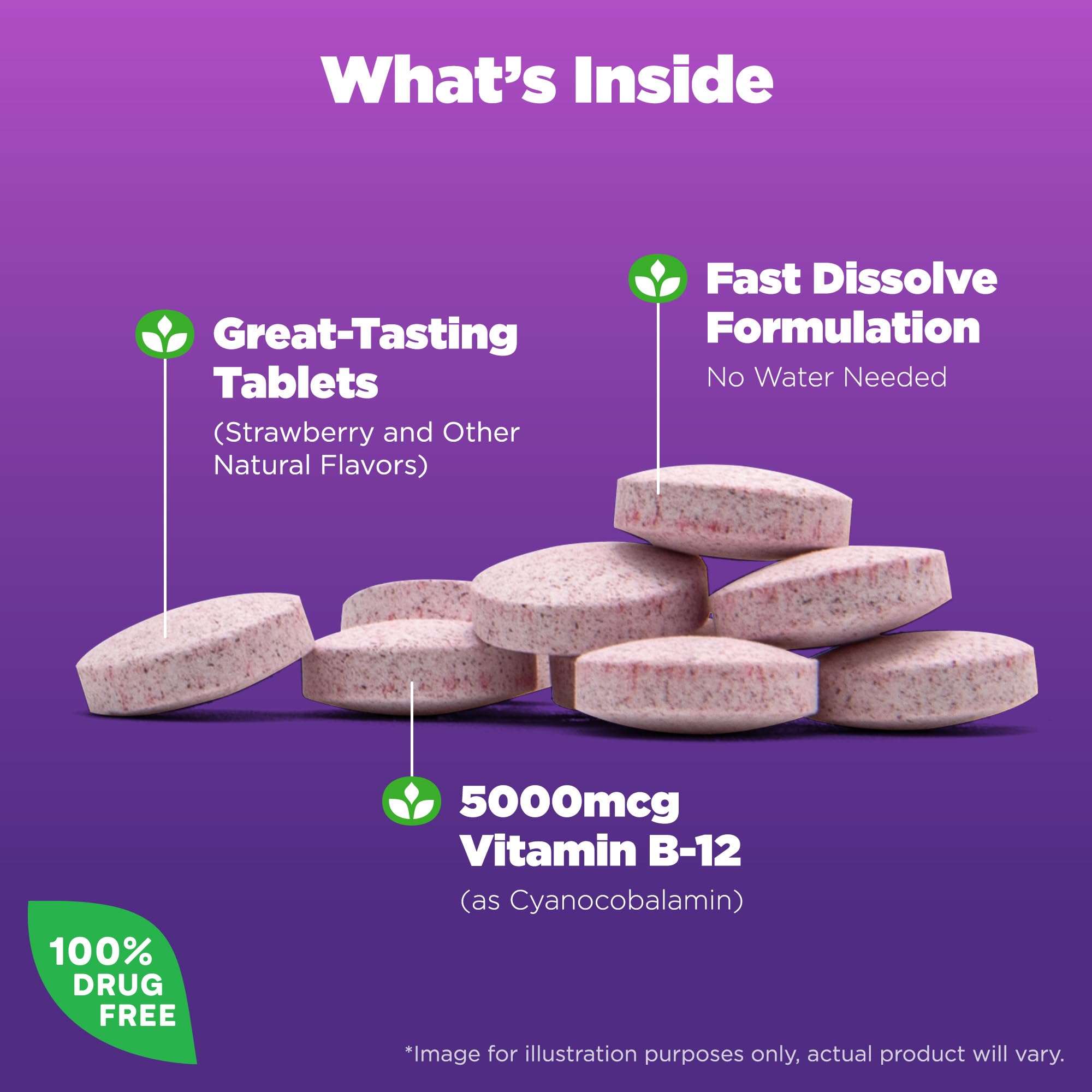 Natrol primer plano de comprimido resaltando textura y disolución rápida