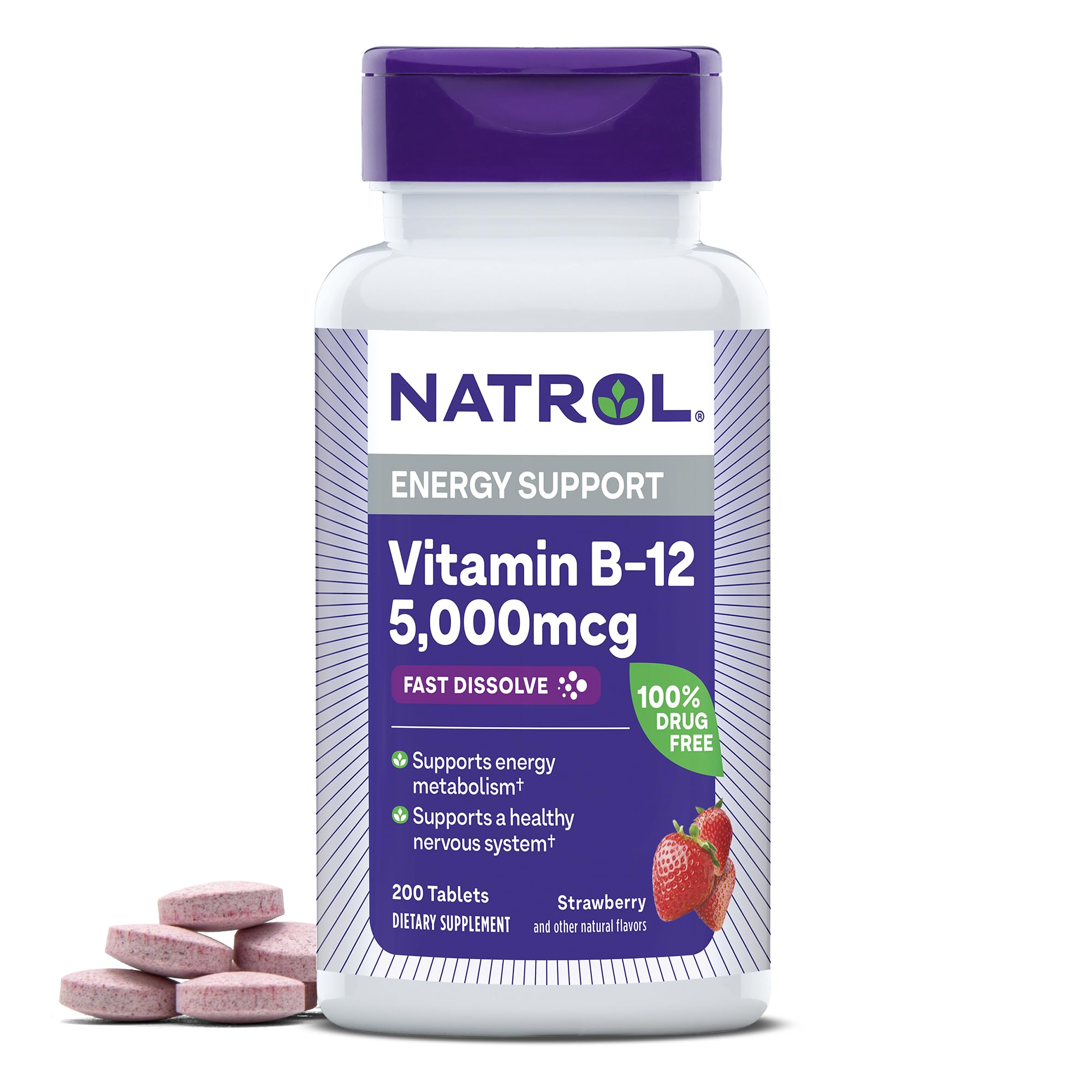 Natrol envase frontal mostrando 200 comprimidos y beneficio conveniencia