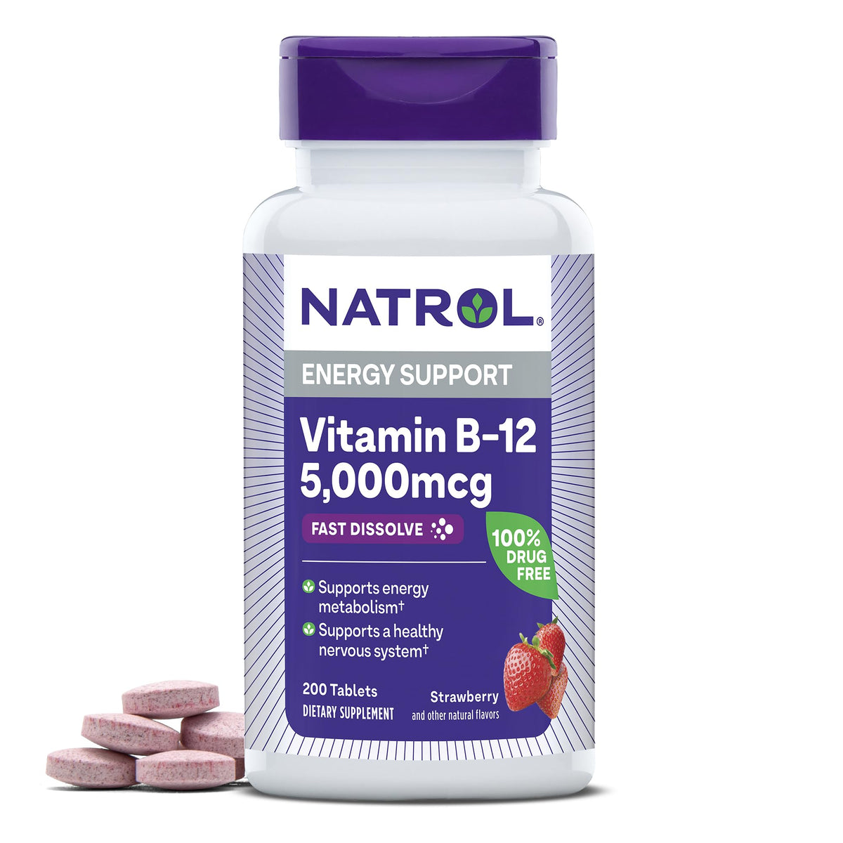 Natrol envase frontal mostrando 200 comprimidos y beneficio conveniencia