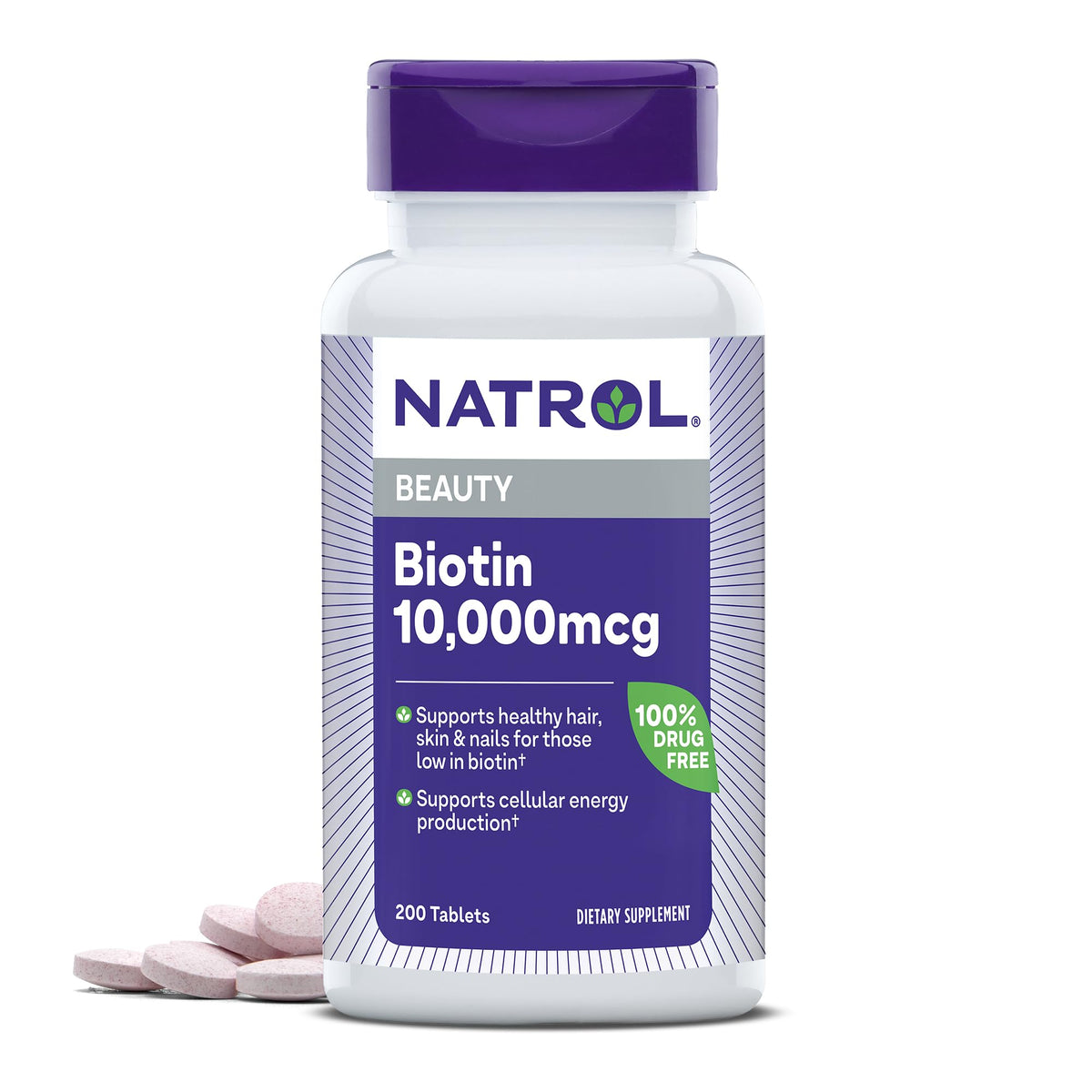 Natrol frasco frontal del producto mostrando la etiqueta y beneficio estético