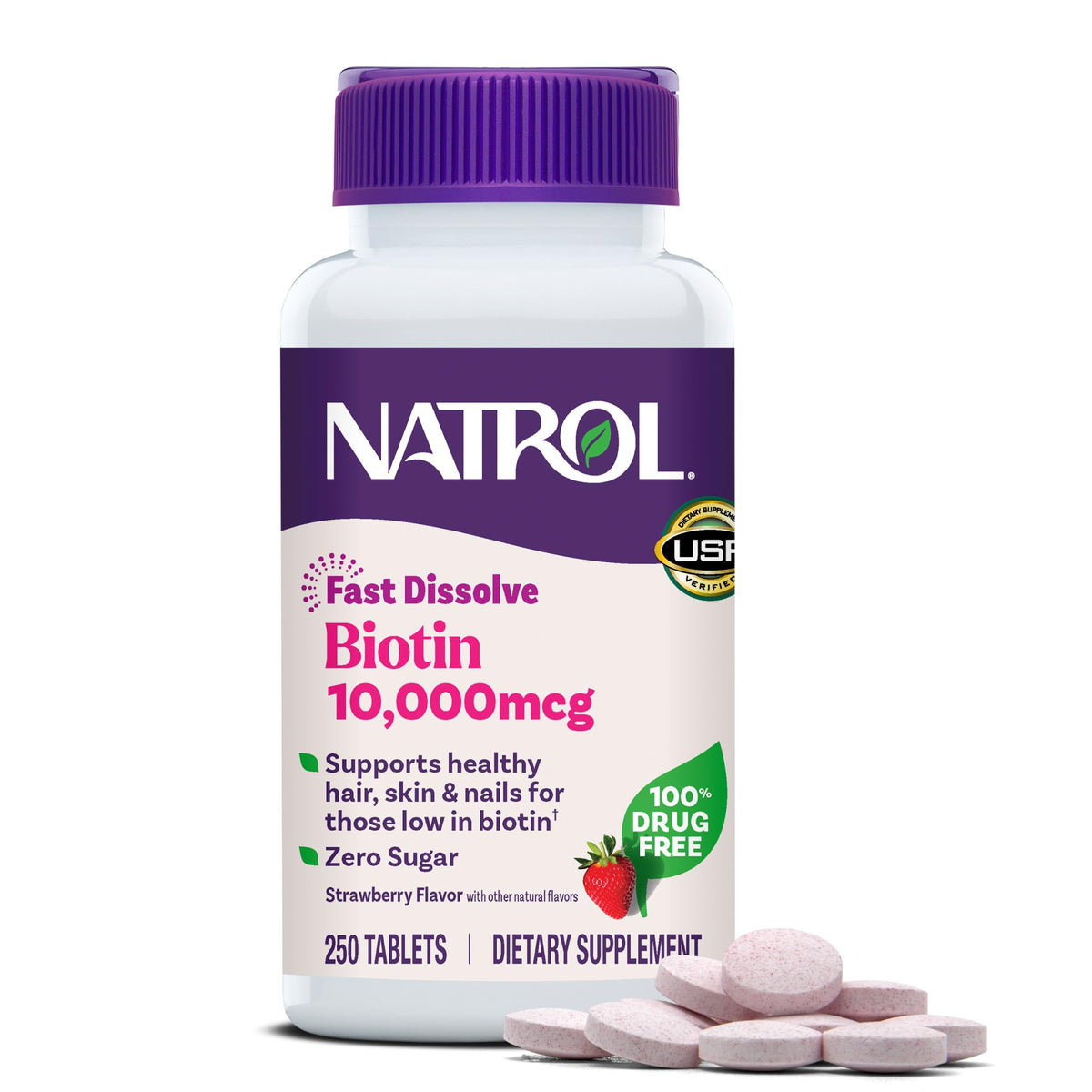Natrol frasco frente mostrando etiqueta y beneficios visibles