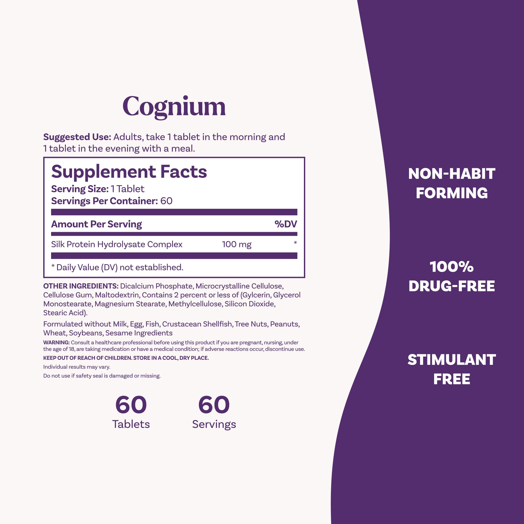 Natrol Cognium etiqueta nutricional en primer plano para información clara