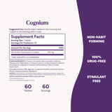 Natrol Cognium etiqueta nutricional en primer plano para información clara