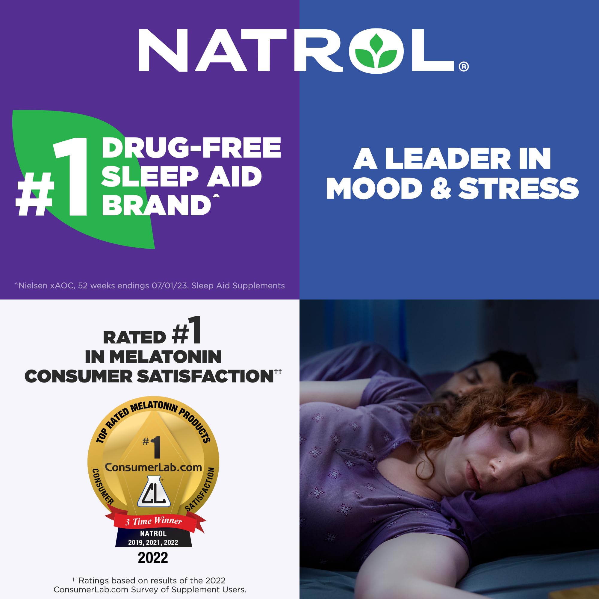 Natrol escena de dormitorio mostrando uso nocturno y apoyo al descanso