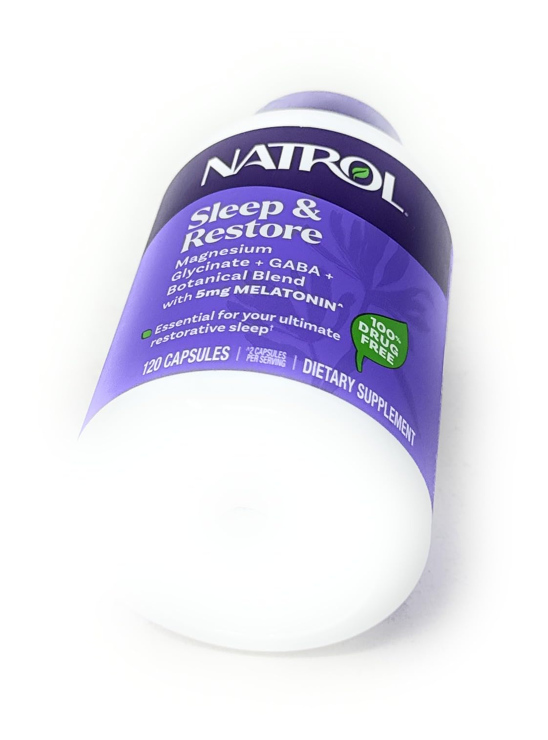 Natrol etiqueta nutricional en closeup destacando melatonina y magnesio