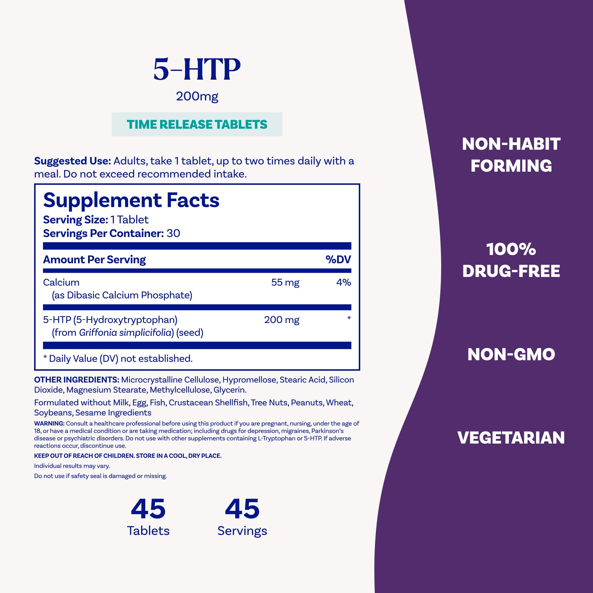 Natrol etiqueta nutricional en primer plano indicando 200 mg por tableta y claridad de ingredientes