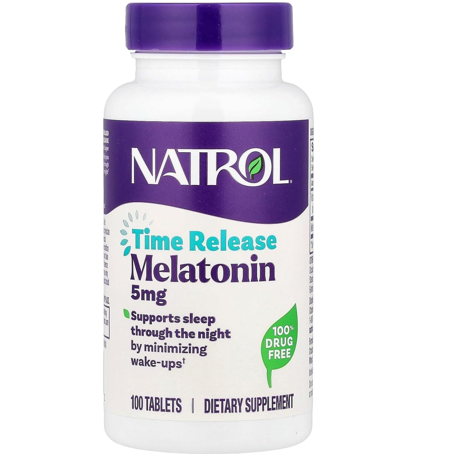 Natrol frasco delantero mostrando etiqueta y cantidad para sueño prolongado