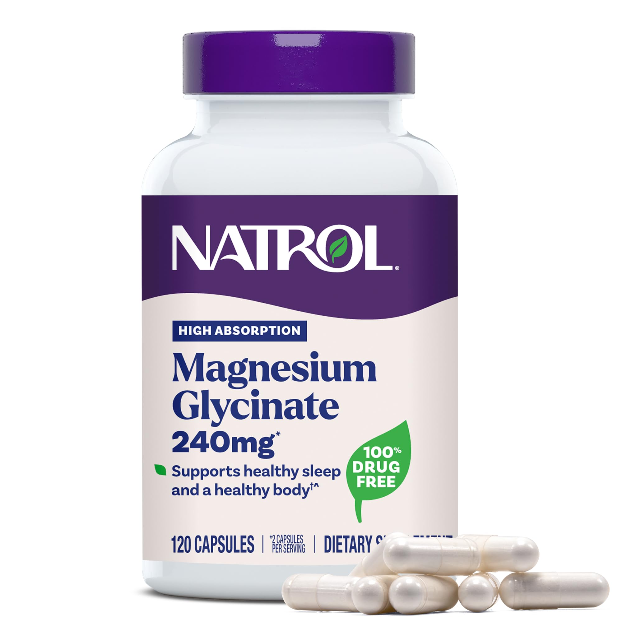Natrol frente del envase mostrando 120 cápsulas y beneficios