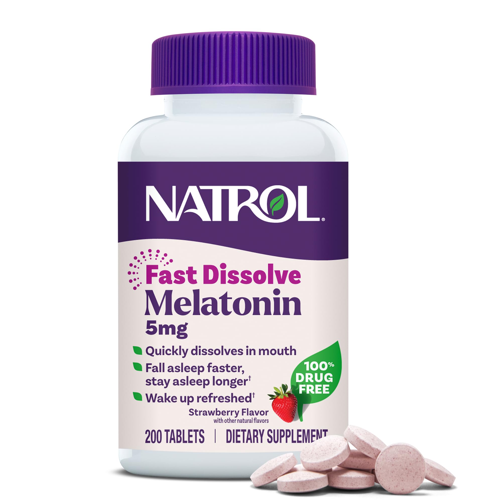 Natrol envase frontal mostrando 200 tabletas y beneficio de conveniencia