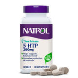 Natrol envase frontal que muestra 5‑HTP 200 mg y beneficio de liberación prolongada