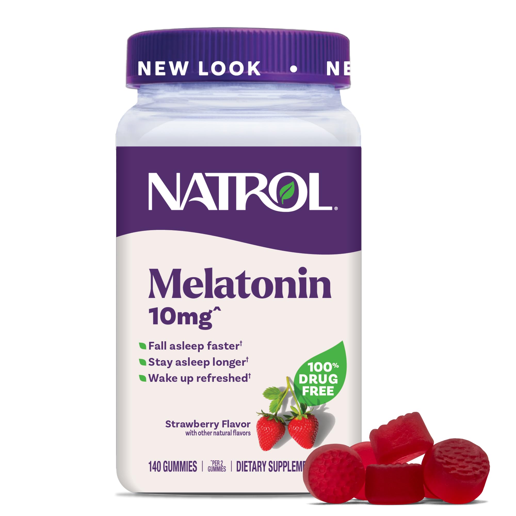Natrol gomitas frente del empaque, visibilidad clara y confianza