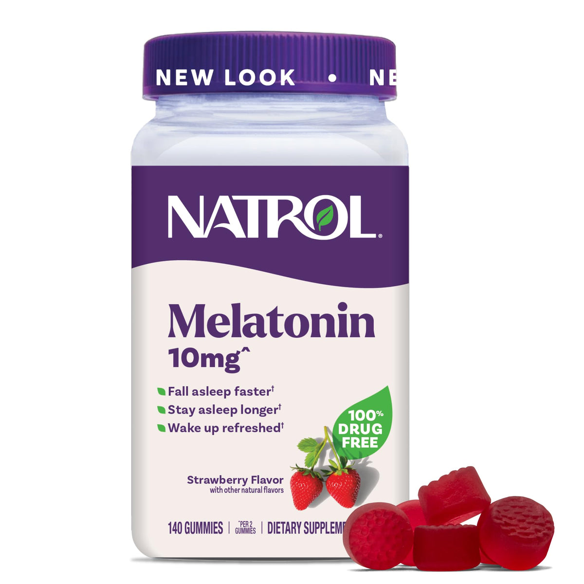 Natrol gomitas frente del empaque, visibilidad clara y confianza