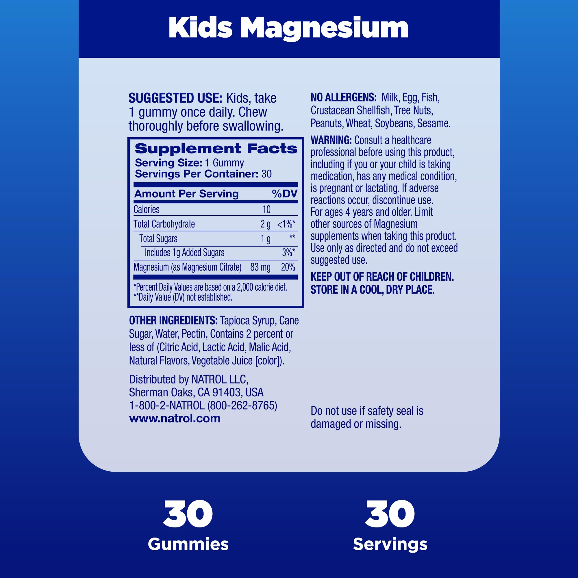 Natrol Kids etiqueta con ingredientes, claridad y transparencia informativa