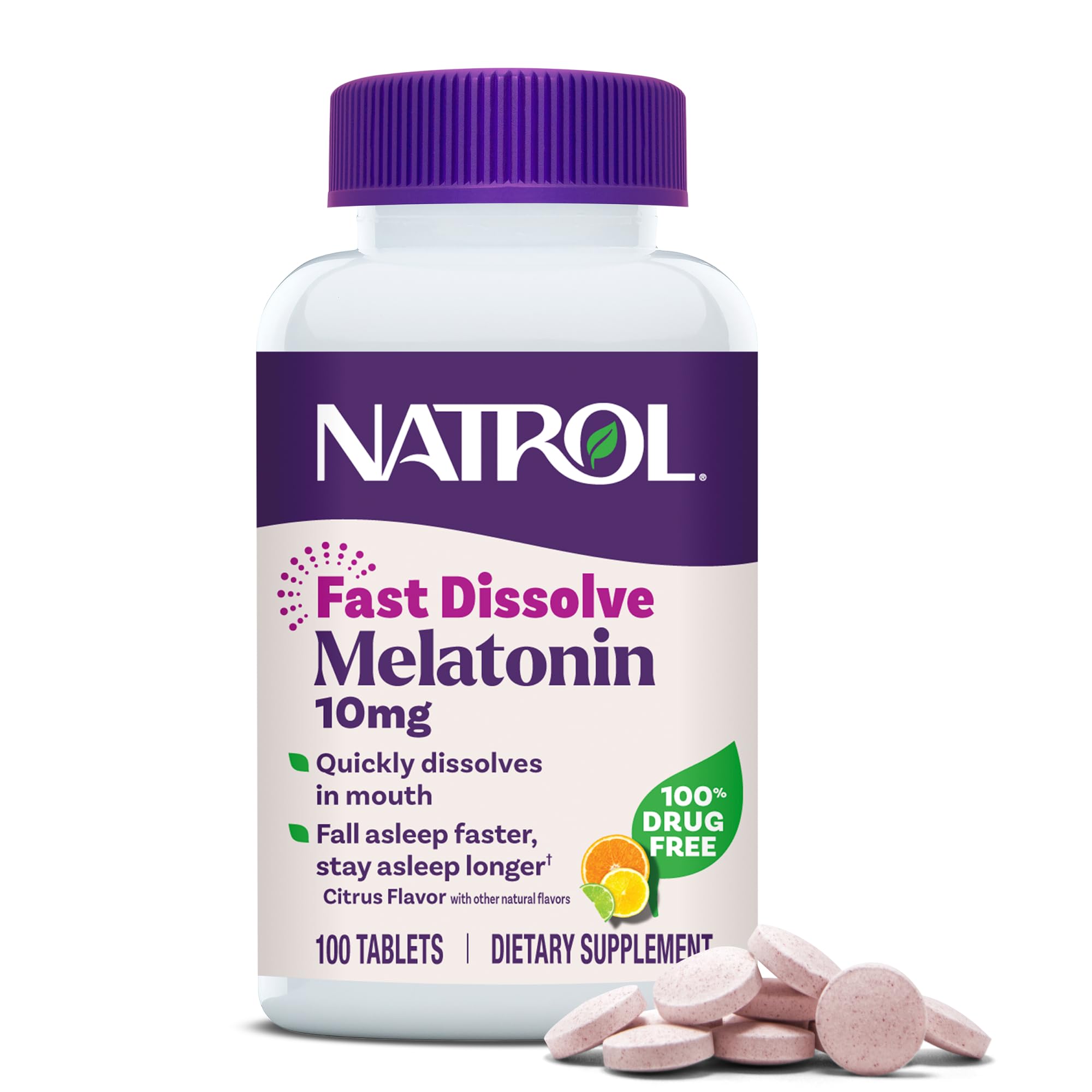 Natrol frasco frontal mostrando etiqueta y beneficio de soporte para dormir