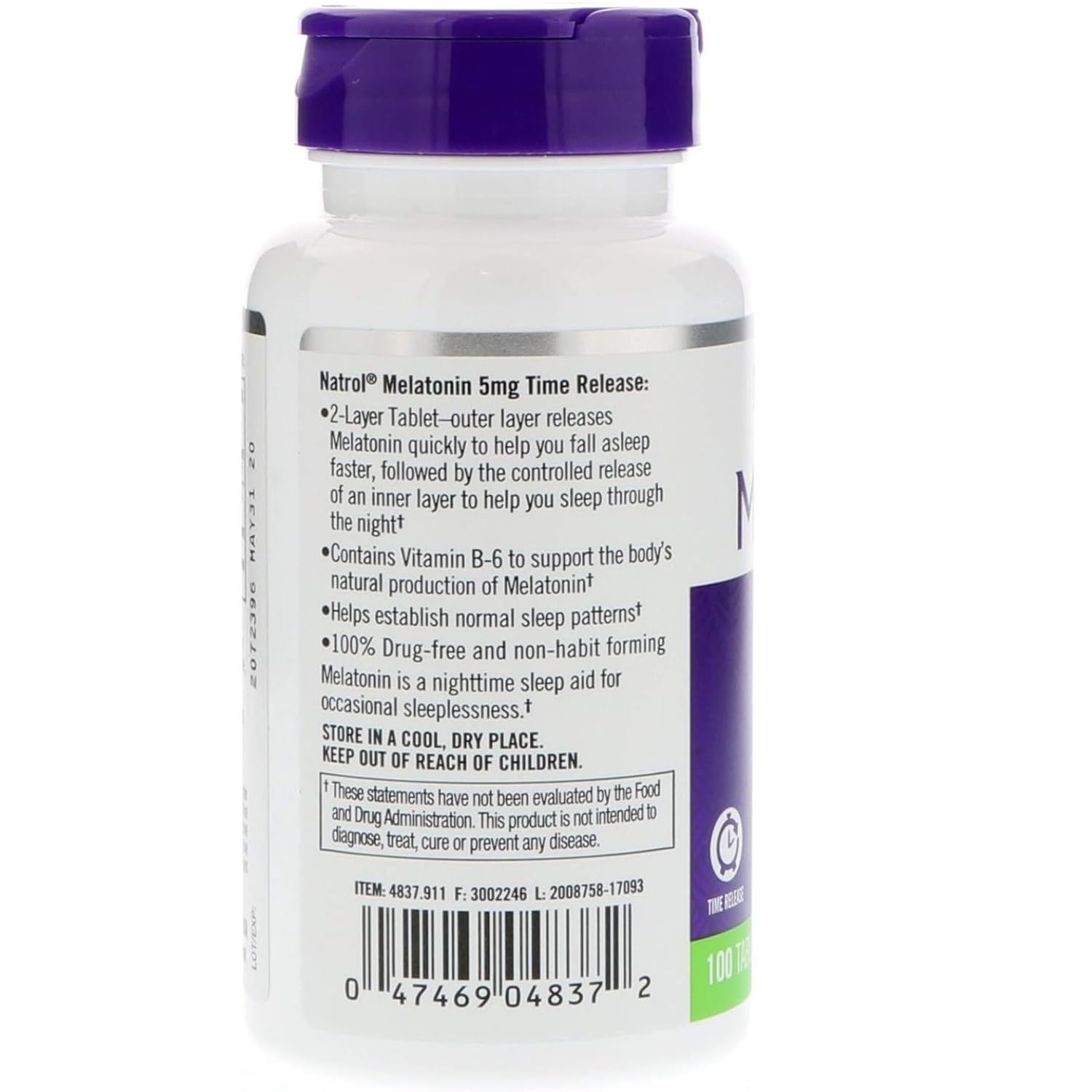 Natrol tableta 5 mg en primer plano, detalle de forma y recubrimiento